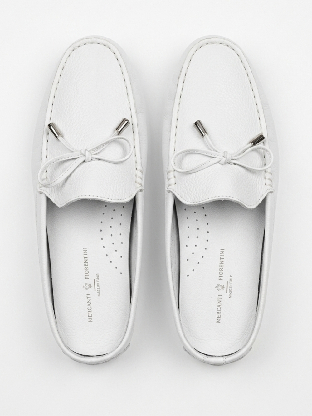 Mercanti Fiorentini Women's Bow White Leather Slide Moccasin Mules 9.5